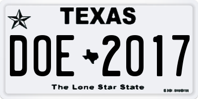 TX license plate DOE2017