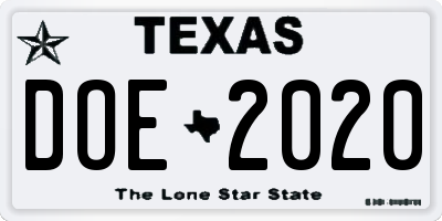 TX license plate DOE2020