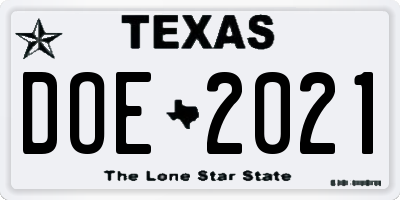 TX license plate DOE2021