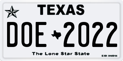 TX license plate DOE2022