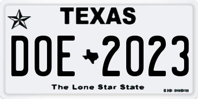 TX license plate DOE2023