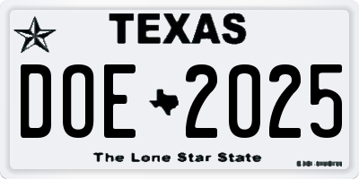 TX license plate DOE2025