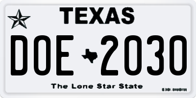 TX license plate DOE2030