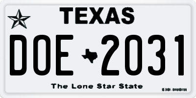 TX license plate DOE2031