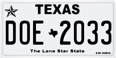 TX license plate DOE2033