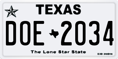 TX license plate DOE2034
