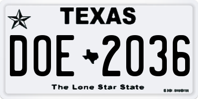 TX license plate DOE2036