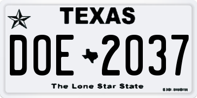 TX license plate DOE2037
