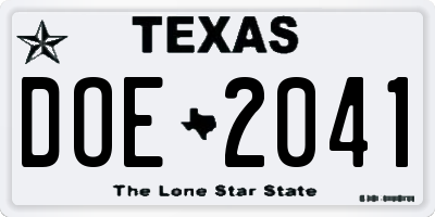 TX license plate DOE2041