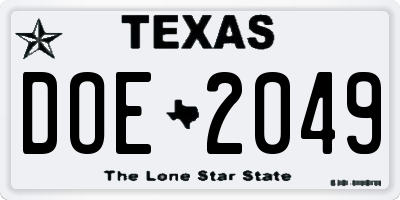 TX license plate DOE2049