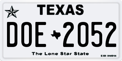 TX license plate DOE2052