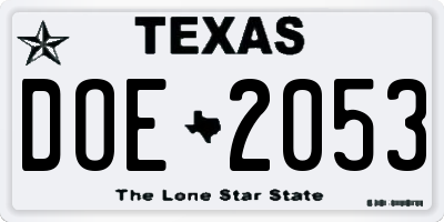 TX license plate DOE2053
