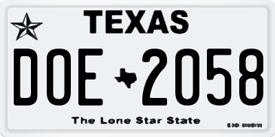 TX license plate DOE2058