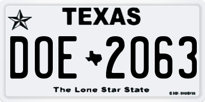 TX license plate DOE2063