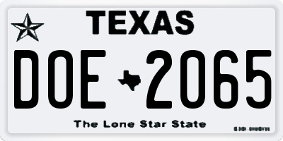 TX license plate DOE2065