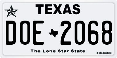 TX license plate DOE2068