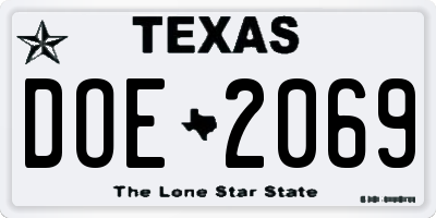 TX license plate DOE2069