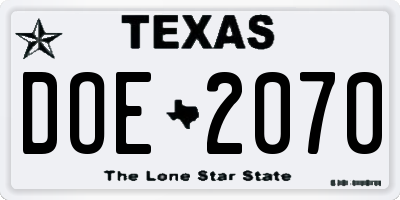 TX license plate DOE2070