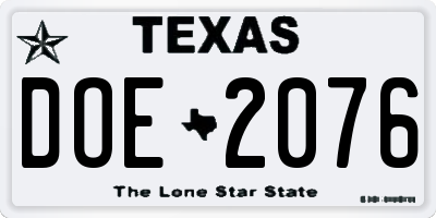TX license plate DOE2076