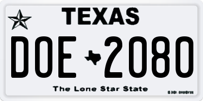 TX license plate DOE2080