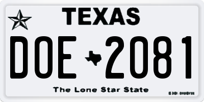 TX license plate DOE2081