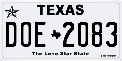 TX license plate DOE2083