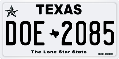 TX license plate DOE2085