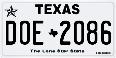 TX license plate DOE2086