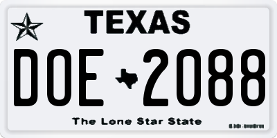 TX license plate DOE2088