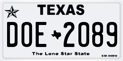 TX license plate DOE2089