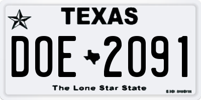 TX license plate DOE2091