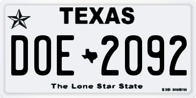 TX license plate DOE2092
