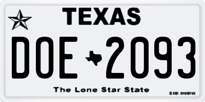TX license plate DOE2093