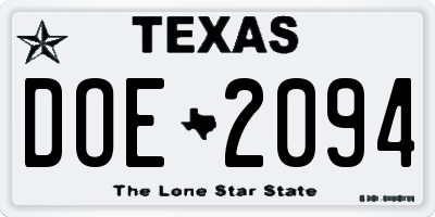 TX license plate DOE2094