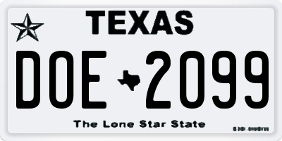 TX license plate DOE2099