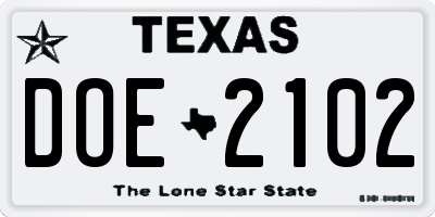 TX license plate DOE2102