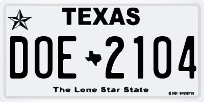TX license plate DOE2104
