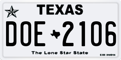 TX license plate DOE2106