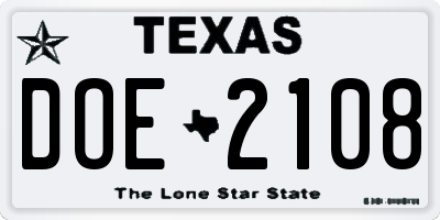 TX license plate DOE2108