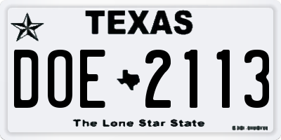 TX license plate DOE2113