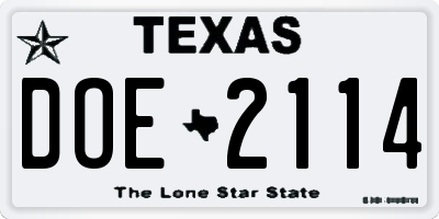 TX license plate DOE2114
