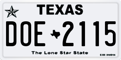 TX license plate DOE2115