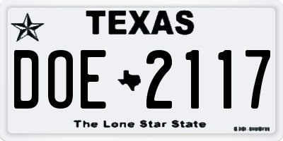 TX license plate DOE2117