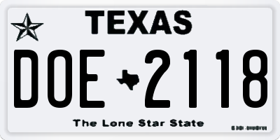 TX license plate DOE2118
