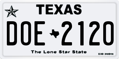 TX license plate DOE2120