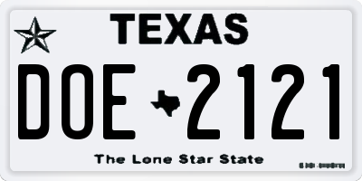 TX license plate DOE2121