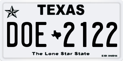 TX license plate DOE2122