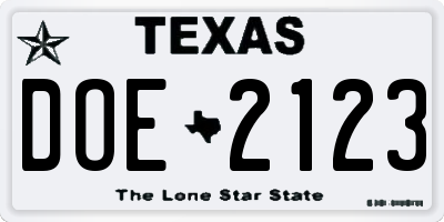 TX license plate DOE2123