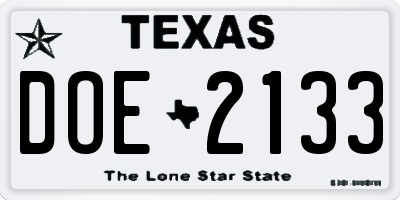 TX license plate DOE2133