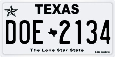 TX license plate DOE2134